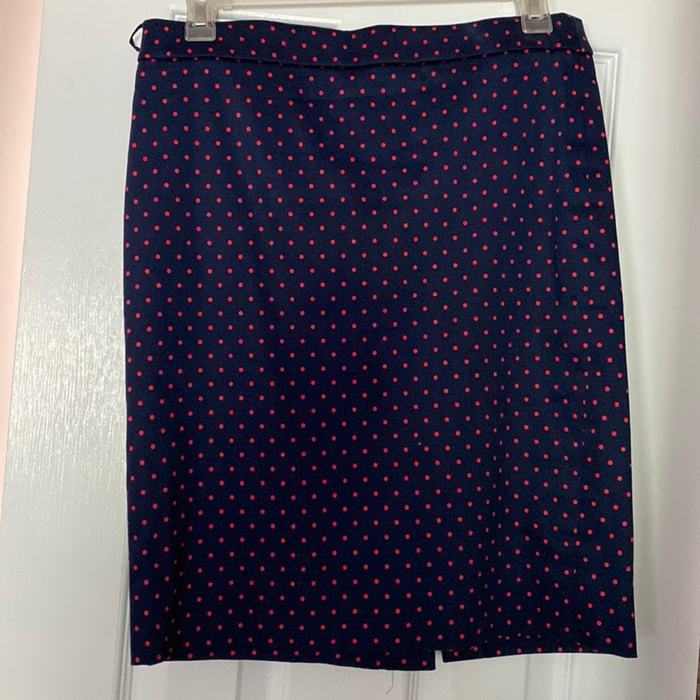 J Crew navy blue red polka dot skirt